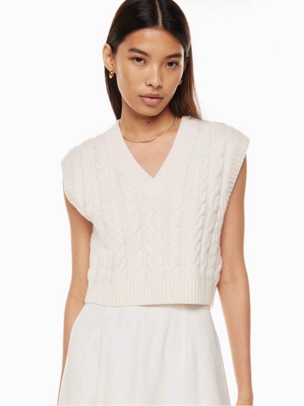 Sunday Best Aritzia Women's Cream Cable Knit V-Neck Sleeveless Sweater